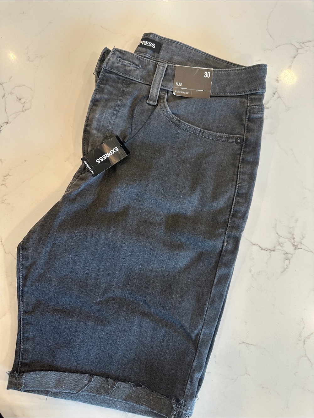 Men’s Slim Distressed Gray Denim Shorts
